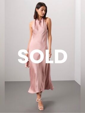 SOLD 🛑 Vince Satin Halter Cowl Neck Maxi Dress in Beet Root/ Size L